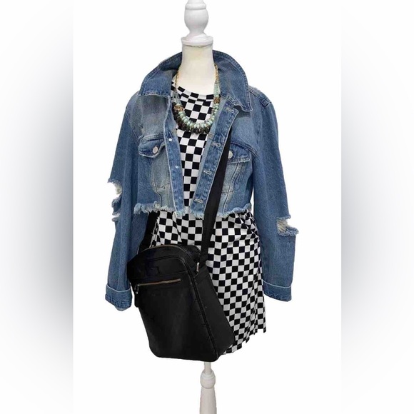 Forever 21 Black White Checkerboard Print Mini T-Shirt Dress-Size M - Picture 7 of 17